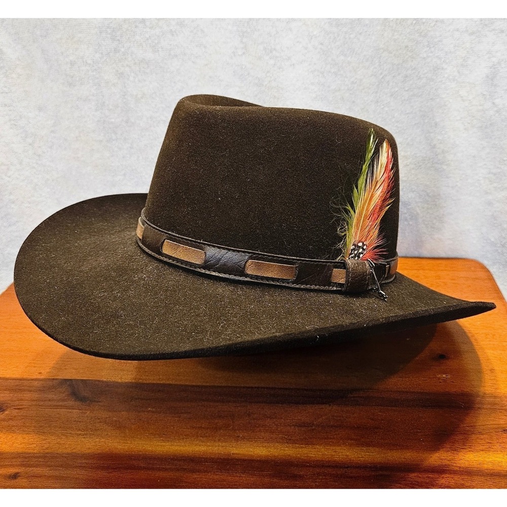 Stetson 3X Beaver Tom Mix Aspen CO Western Hat Feather Band Vintage Brown